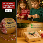 Red and White Organic Twine Cotton String - 200 Feet Wrapping, Baking, Butcher, Crafts, DIY Projects, Easter, Christmas