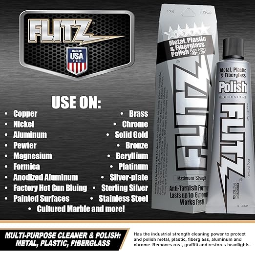 Flitz Multi-Purpose Metal Polish Paste - 5.29oz Tube of USA-Made Chrome Polish - Works on Stainless Steel, Aluminum, Plastic, Jewelry and Cars - Non-Abrasive Cleaner & Rust Remover (1 Pack)