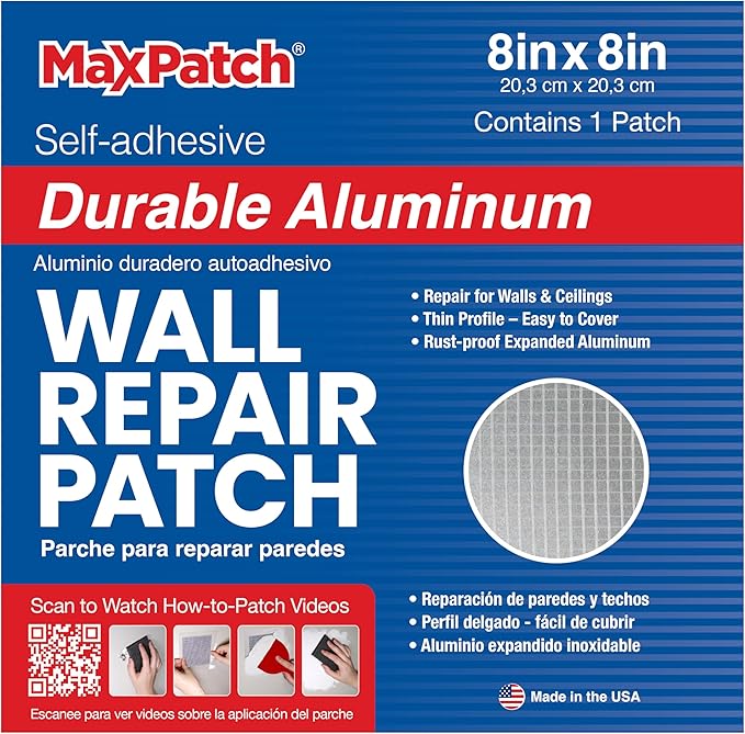 MaxPatch® 8 in. x 8 in. Aluminum Self-Adhesive Wall Repair Patch (3-Pack) – Expanded Perforated Rust-Resistant Aluminum with Strong Adhesive Backing for Interior Wall Repairs