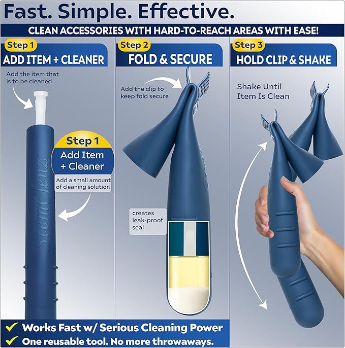 Hygenix StemClenz Reusable Cleaning System Bundle with Hytek Caps | Shake-to-Clean for Small Glass, Tubes & Accessories (Green)
