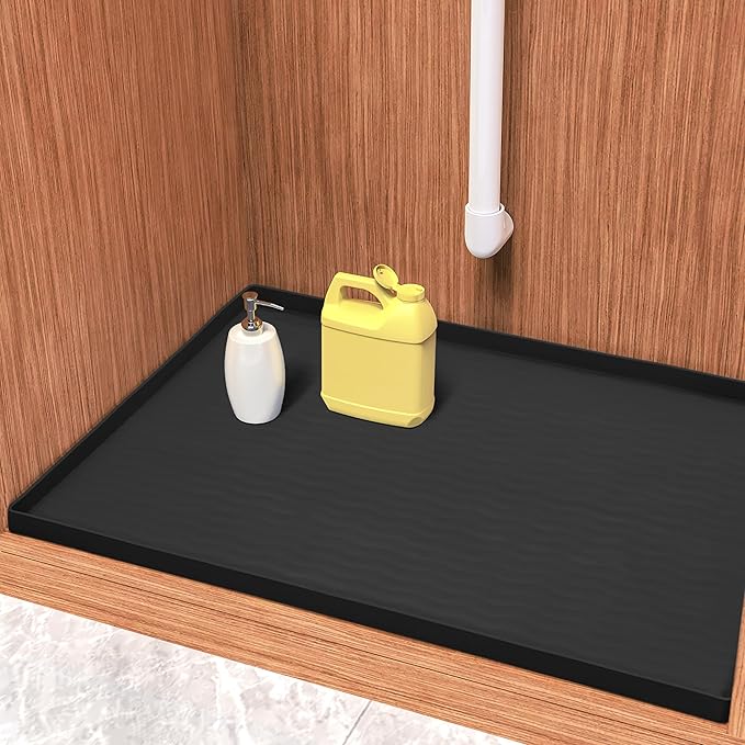 URMONA Waterproof Silicone Under Sink Mat 40'' x 22'' Shelf Liner for Kitchen and Bathroom, Cabinet and Counter Protector, Storage and Organizers, Litter Mat, Pet Cat Puppy Essentials(Black)