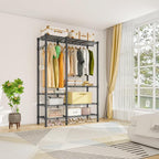 Heavy Duty Garment Rack, Metal Freestanding Closet Wardrobe Clothes Racks for Hanging Clothes, 4 Tiers Adjustable Wire Shelving, 44.9'' L x 16.5'' W x 76.8 '' H, Max Load 850LBS, Black