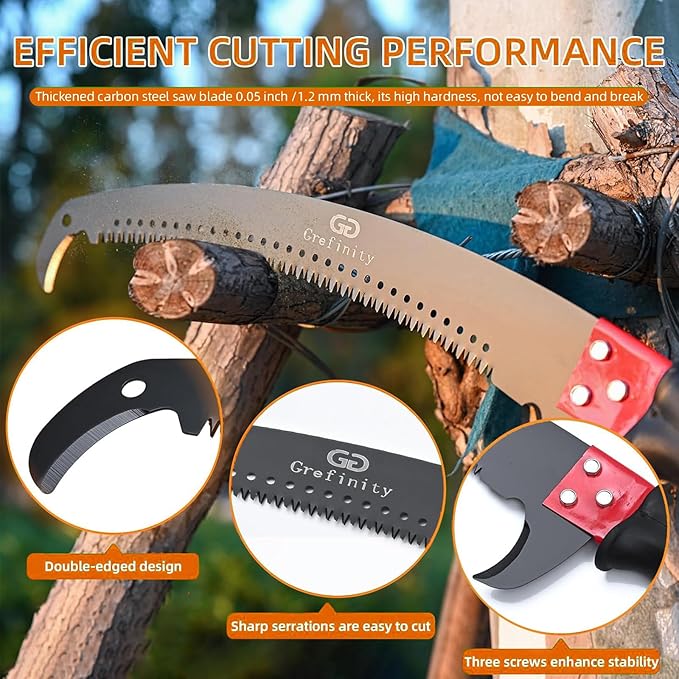 Manual Pole Saw for Tree Trimming, 27 FT Manual tree purner with 8 Fiberglass Handles, Sharp steel Blade and Heavy-Duty Giant Scissors, Extendable Design for Tree Maintenance, Orange