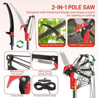 Outvita Manual Pole Saw, 26 Feet Extendable Tree Pruner with Knives and Storage Pocket, Sharp Steel Blade and Scissors High Branches Trimming for Pruning Palms and Shrubs（Orange）