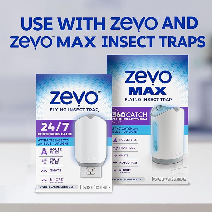 Zevo Flying Insect Trap Official Refill Cartridges - Fits Both Zevo Trap & MAX Indoor Fly Trap - Authentic Trap+Lock Technology to Catch Gnats, House & Fruit Flys (6 Official Refill Cartridges)