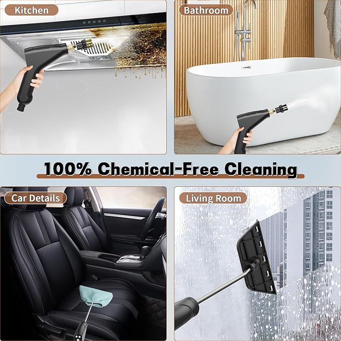 Portable Steam Cleaner, 2500W Pressurized Handheld Steam Cleaner with 1.2L Water Tank, 6 Levels Steam Output, 15s Fast Heating Steamer for Cleaning Home Furniture, Bathroom, Car Detailing (White)