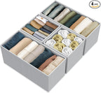 Simple Houseware Underwear Drawer Organizer for Sock/Bra/Undergarment/Panty/Onesie, Collapsible, Set of 4, Gray