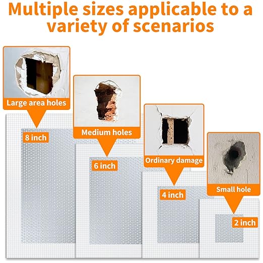 Wall Patch Kit, 15 Pieces Self-Adhesive Mesh Repair Patches for Drywall, Multiple Sizes 2/4/6/8 Inch, Permanently Repairs Damaged Walls and Ceilings