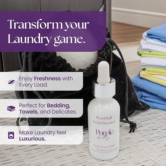 Purple Duck Wool Dryer Balls with Scent Booster – Reusable Dryer Balls for Laundry, Softens Fabrics, Reduces Static, Includes Scent Booster - Linen & Sunshine 1 Oz