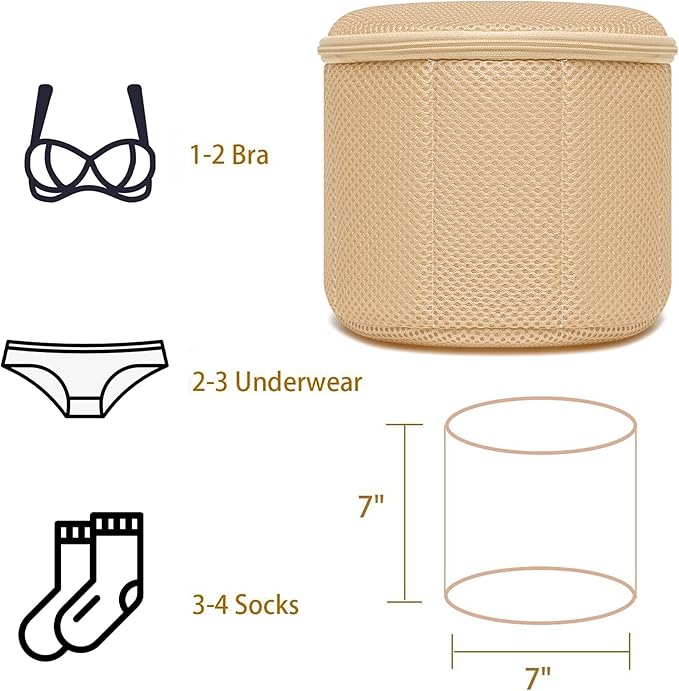 2 Pack Bra Laundry Bags for Washing Machine, Delicate Underwear Wash Bags with Anti-Deformation Structure & Fixed Friction Plates (beige)