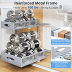 Under Sink Organizer, 2 Tier Pull Out Under Cabinet Organizer Shelf with Pad for Framed Cabinets, Metal Slide Out Under Sink Storage, Mesh Sliding Drawers for Kitchen Bathroom Laundry(Grey, 1 Pack)