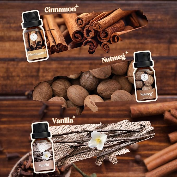 Autumn Spice Essential Oils Set, Fragrance Oil Gift Set for Oil Diffusers, Scented Oils for Soap Candle Making 6x10ml - Cinnamon, Nutmeg, Vanilla, Gingerbread, Pumpkin Pie Spice, and Cloves