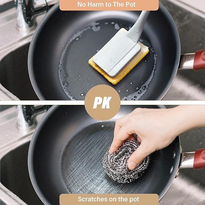 Dish Brush with Handle,Non-Scratch Dishwand with 5 Sponge Refills for Pans, Pots, Sink & Tubs,Grey