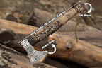 19” Hand Forged Viking Axe- Rose Wood Shaft Engraved Carbon Steel Bearded Axe for Camping- Viking Gift for Men(Norse Viking Axe)