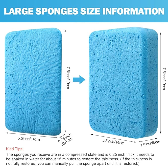 Tioncy 24 Pcs Large Sponges Bulk 7.5 x 5.5 x 1.9 Inch Grouting Car Wash Foam Cleaning and Washing Sponge Commercial Foam Large All Purpose for Cleaning Dishes Car Tile Bike (Blue)