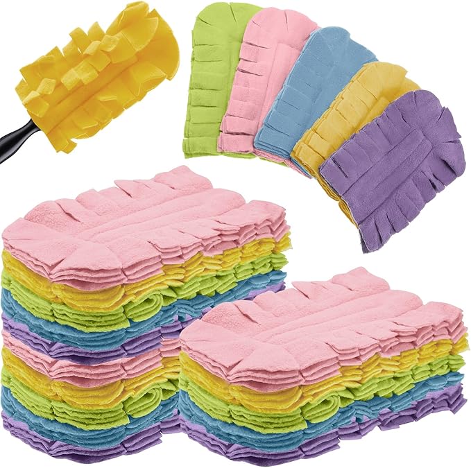 Zubebe 20 Pcs Duster Refill Reusable Fleece Duster Refills Feather Flat Dusters Multi Surface Washable Cleaning Pads Tools for Home, Blinds, Car, Pet, Furniture, Fans (Rainbow Colors)
