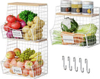 3 Pack Hanging Fruit Basket for Kitchen with Wood Lid - Onion and Potato Storage Fruit Bowl with Nameplate for Counter&Wall Mounted, Stackable Storage Basket,11.81 * 8.66 * 10.63inch