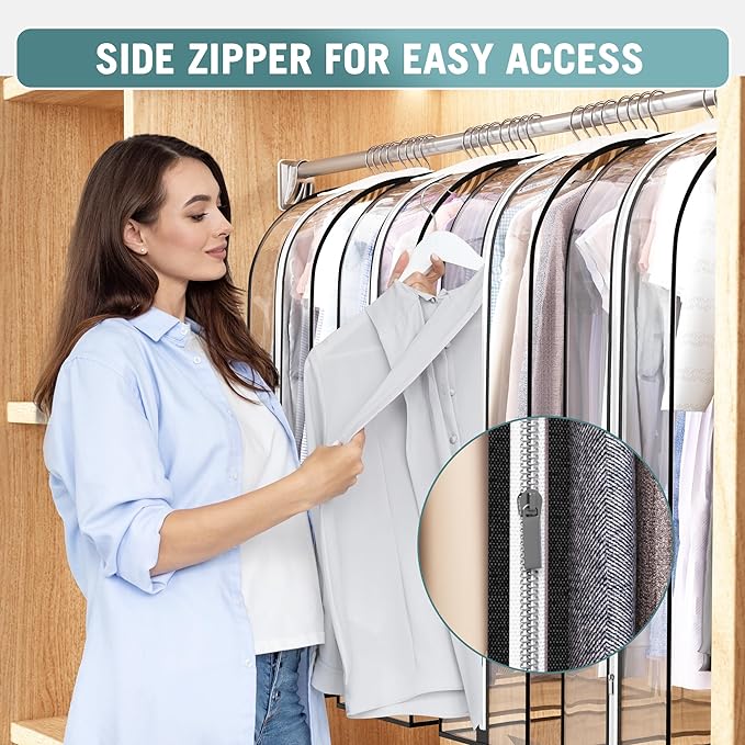 Liuoud Clear Garment Bag for Hanging Clothes 10” Gusseted, (40&50") Suit Bags for Open Closet Storage Plastic Clothes Cover for Coat, Dress, Shirts, Fur, Jacket, Wardrobe Protectors, 4 Pack