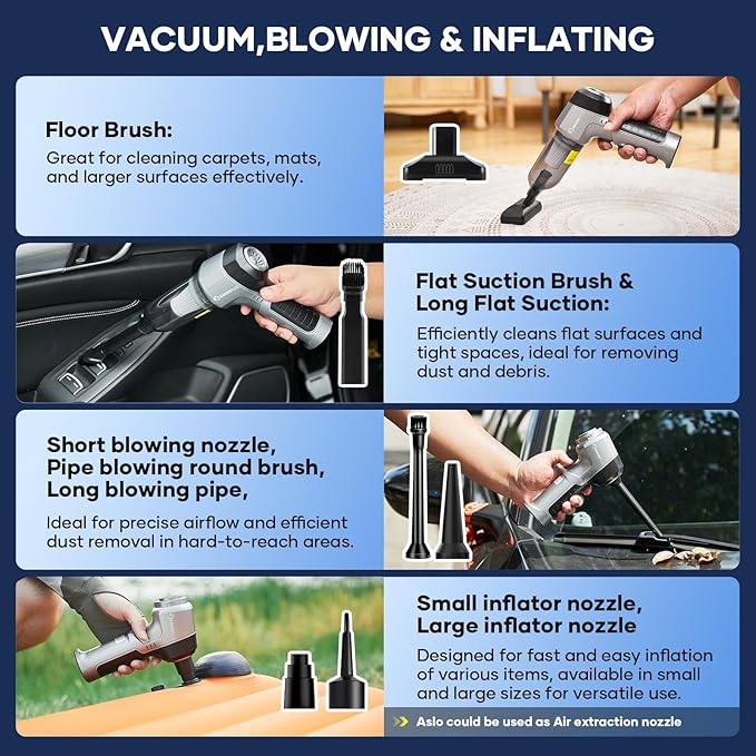 Mini Vacuum Cleaner, 3 in 1 Car Vacuum Cleaner High Power, 15000PA Powerful Suction, Air Duster, 7500mAh, Dual Filter,Adjustable Small Vaccum Portable Cordless for Cars,Desktop,Home - HL137