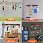 68'' All Metal Garden Tool Organizer Wall Mount Garage Tool Organizers and Storage Broom Holder Wall Mount with Hooks Tool Hangers for Shed