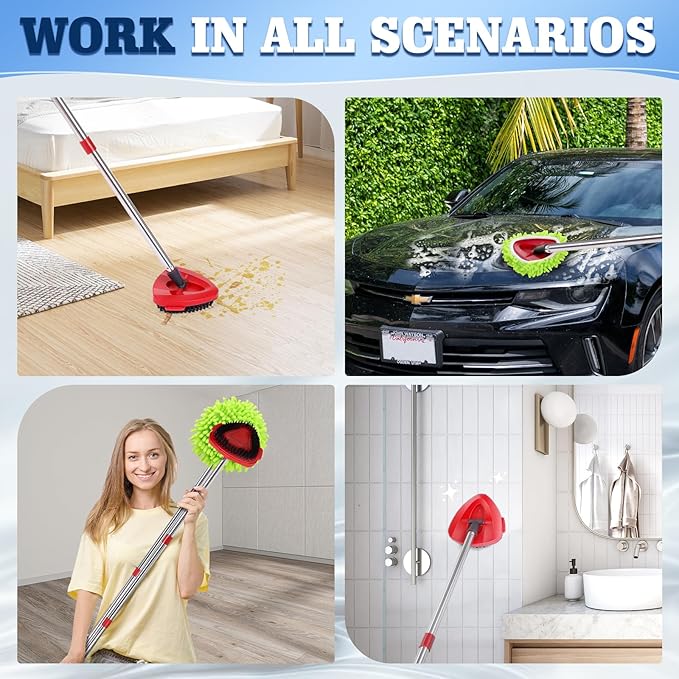 Wa.IE JiemiMicrofiber Spin Mop Refills Head Compatible for EasyWring 1-Tank System,1 Mop Scrub Brush + 1 Mop Base + 4 Pack Cleaning Floor Mop Head