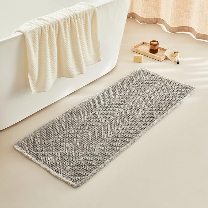 BohoBath Matts,Upgraded Waffle Super Absorbent Bath Mat,Bathroom Rugs Non Slip Washable, Quick Dry Shower Mats, Ultra Soft Bath Mats for Bathroom Floor,Gray,19"*48"