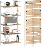 Folding Bookshelf,5 Tier Bookcase Foldable Shelf with X-Bracket Design, Adjustable Feet, Space Saving Storage for Living Room, Office, Light Coffee