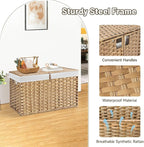180L Wicker Storage Basket with Lid, Handwoven Rattan Large Shelf Basket with Removable Liner, 47.6 Gallon Wicker Basket for Blanket, Storage Trunk with Handle for Closet, Bedroom, Livingroom, Natural