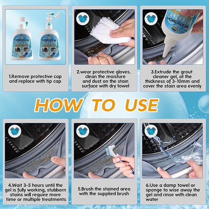 Mold Stain Remover Gel, Washing Machine Cleaner for Front Loader Washer Gasket Rubber Seal Home Stain Removal Gel for Grout, Caulk, Refrigerator, Shower, Bathtub, Bathroom Cleaning Solution (8 Fl Oz)