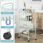 TOOLF 4-Tier Rolling Cart, Metal Utility Cart with 3 Hooks, Easy Assemble Mobile Storage Trolley On Wheels, Metal Shelving Units Kitchen Bathroom Laundry Room