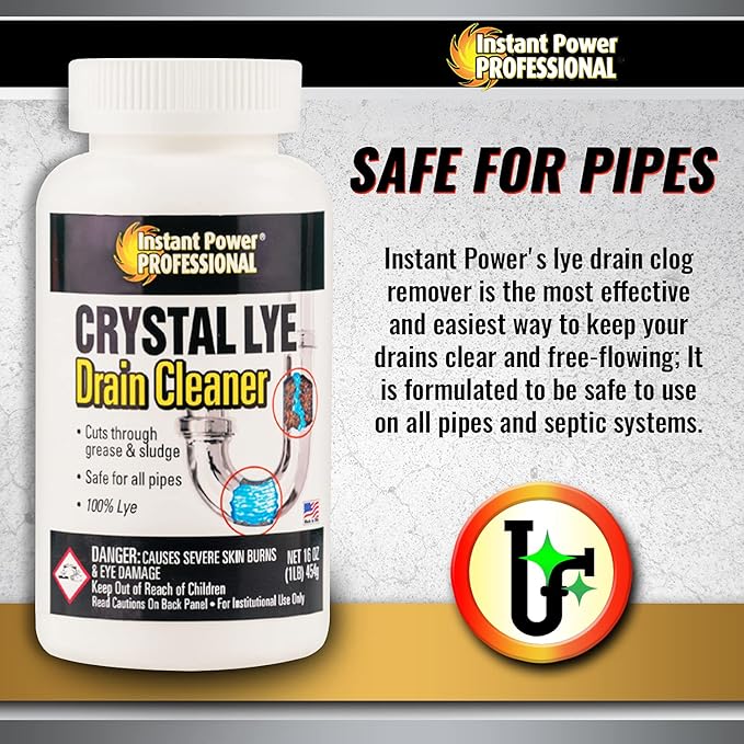 Instant Power Professional Crystal Lye Drain Cleaner, Drain Clog Remover Made of Pure Lye Crystals (12 Pack)