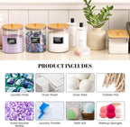 HomePekite 2 Pack Glass Laundry Pods Container, Clear Laundry Room Organization Containers with Lids & Labels, Powder Laundry Detergent Container for Scent Booster, Powder