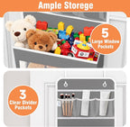 WISELIFE Over The Door Organizer - 6 Shelves Detachable Hanging Bedroom Storage Solution with 5 Large Pockets and 3 PVC Pockets for Dorm Bathroom, Pantry Nursery Baby Essentials (Grey)