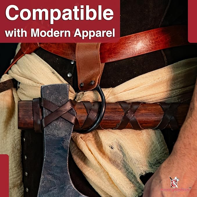 Armory Replicas - Ring Leather Universal O-Ring Medieval Style Axe Holder Belt Frog - Hand Crafted Genuine Leather Costume Weapon Holster Holder