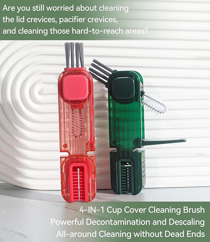 4 in 1 Bottle Gap Cleaning Brush - 2 PCS Multifunctional Cup Lid Cleaning Tools, Mutipurpose Tiny Silicone Cup Holder Cleaner Nipple Cleaning Brush, Home Kitchen Cleaning Tools