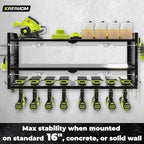 KAFAHOM Power Tool Organizer with Charging Station, Built in 8 Outlet Power Strip,Large 8 Drill Holder Wall Mount, Heavy Duty Metal Power Tool Storage Rack Tool Shelf for Garage Organization Black