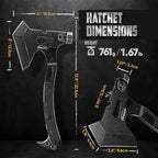 Tactical Axe with G10 Handle Camping Survival Hatchet, Multifunctional Outdoor Hiking Heavy Duty Full Tang Tomahawk Tools with Hammer, Unique Design Crowbar, Leather Sheath (Black)