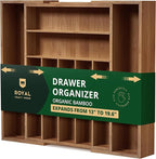 ROYAL CRAFT WOOD Luxury Bamboo Kitchen Drawer Organizer - Silverware Organizer - Utensil Holder and Cutlery Tray with Grooved Drawer Dividers for Flatware and Kitchen Utensils (9 Slot, Brown Bamboo)