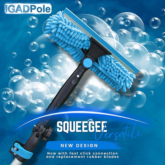 26ft IGADPole Washing Kit: Water-fed Brush, Cobweb Duster and 10” Squeegee and Soap Dispenser, with 5-Stage Telescoping Pole 5-20ft Pole
