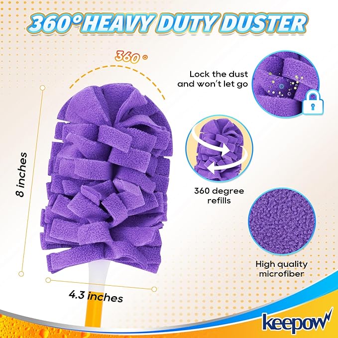 KEEPOW Reusable Duster Refill Compatible with Swiffer Hand Duster, Heavy Duty Duster Refills, 360 Degree Dusters Refills for Cleaning, Fleece Refill Ceiling Fan, 4 Pack (Handle is Not Included)