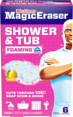 Mr. Clean Magic Eraser Sponge, Bathroom, Shower, Tub Cleaner, Soap Scum Remover, Bathroom Cleaning Supplies, Dawn Cleaning Power with Lemon Scent, Shower & Tub, 6ct
