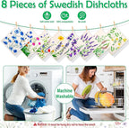 Lucomb Swedish Dish Cloths for Kitchen, 8 Pack Reusable Kitchen Dish Rags Quick Drying Assorted Cleaning Towels for Counters Dishes Home Bar Table Wiping
