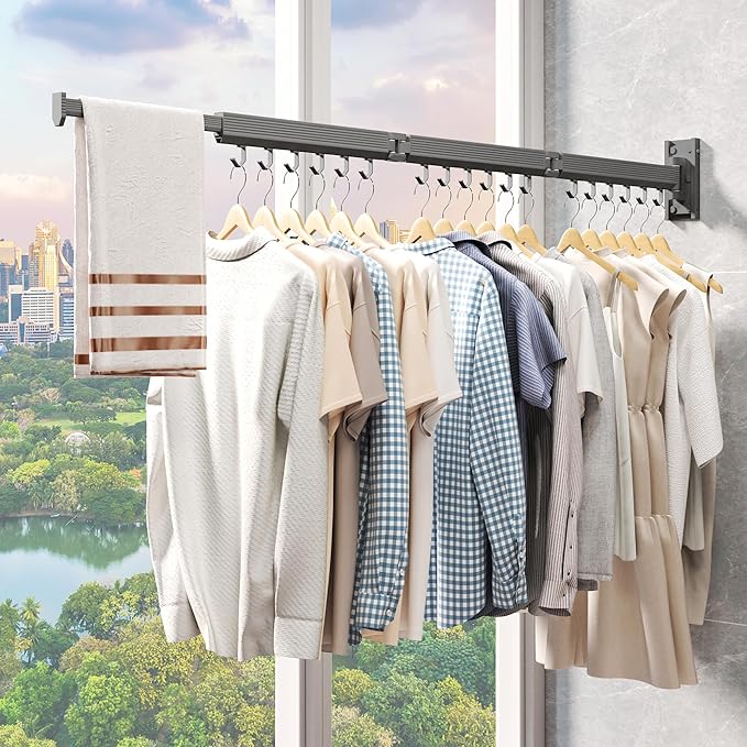 Laundry Drying Rack,Drying & Clothes Rack,Wall Mounted,Retractable & Collapsible, Grey