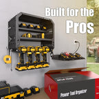 Power Tool Organizer Wall Mount with 4 Power Outlets & Charging Station &420lbs Capacity, Tool Battery storage, Metal Heavy Duty Wall Mounted Drill Holder for Garage Workshop, Men Gifts
