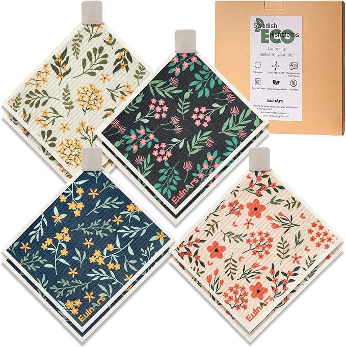 Reusable Paper Towels, Swedish Dishcloths for Kitchen 8-Pack, Non-Scratch Swedish Dish Towels, Super Absorbent Cellulose Dish Cloths, Eco Friendly Gifts