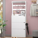 BORNOON Shoe Cabinet with 3 Flip Drawers & Coat Rack, Narrow Hidden Shoe Storage Cabinet, 2-in-1 Hall Tree Slim Freestanding Shoe Rack Organizer for Entryway, Hallway, and Living Room