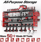 Power Tool Organizer Wall Mount, 4 Layer Heavy Duty Metal Tool Storage Rack, Power Tool Shelf Battery Storage with 8 Cordless Drill Holder，Utility Racks for Garage Workshop