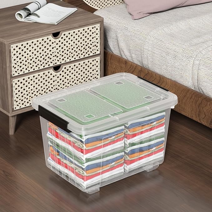 30 Quart Storage Boxes with Wheels, 4-Pack Clear Plastic Storage Bins with Lids