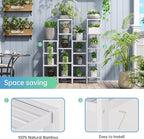 SMIBUY Bathroom Storage Shelf, 4-Tier Bamboo Rack Organizer, Multifunctional Shelving Unit for Living Room Bedroom Kitchen (White)