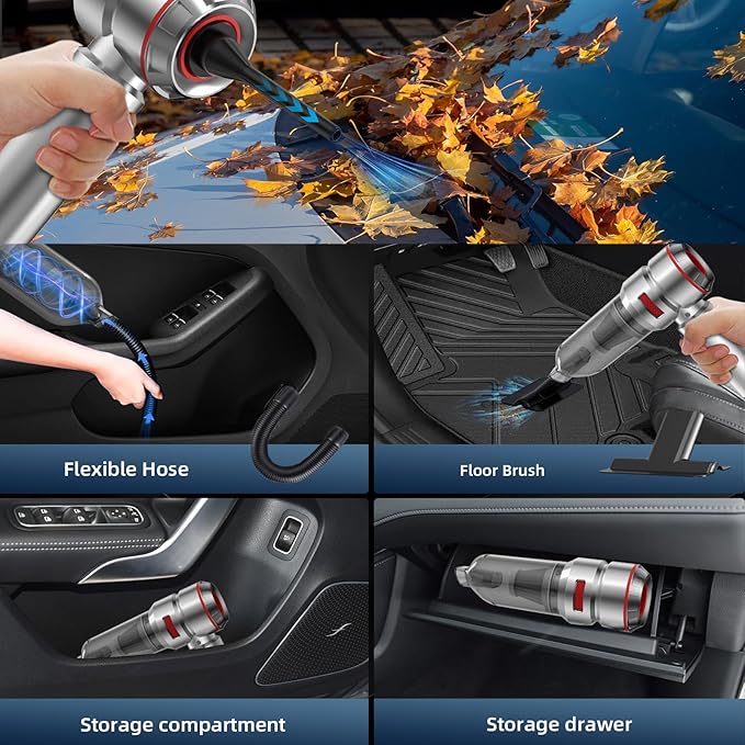 Car Vacuum Cleaner High Power - 22000PA Portable Cars Vacuum 4 in 1 Compressed Air Duster & Air Blower & Pump Hand Held Vacuum Cordless with Brushless Motor for Car Home Office Red